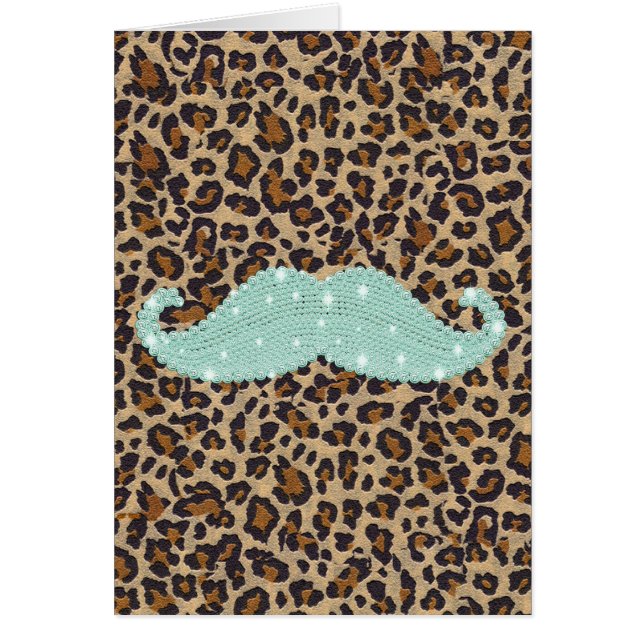 Funny Teal Green Bling Moustache And Animal Print (Front)