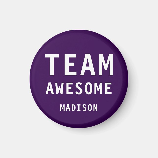 Funny Team Awesome Dark Purple Personalised Name Magnet (Front)