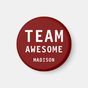 Funny Team Awesome Deep Red Personalised Name Magnet