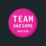 Funny Team Awesome Hot Pink Personalised Name Magnet<br><div class="desc">Funny Team Awesome Hot Pink Personalised Name Magnets features the text "Team Awesome" with your personalised name below on a hot pink background. Personalise by editing the text in the text box provided. Designed for you by ©Evco Studio www.zazzle.com/store/evcostudio</div>