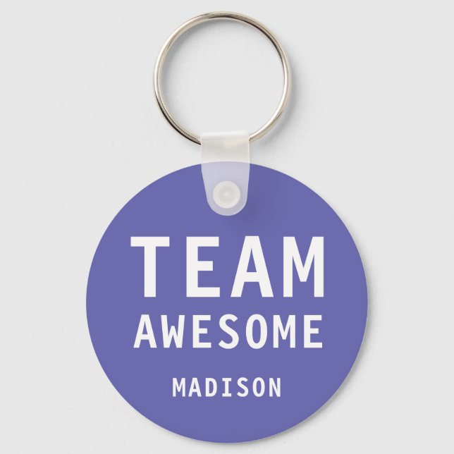 Funny Team Awesome Purple Personalized Name Key Ring (Front)