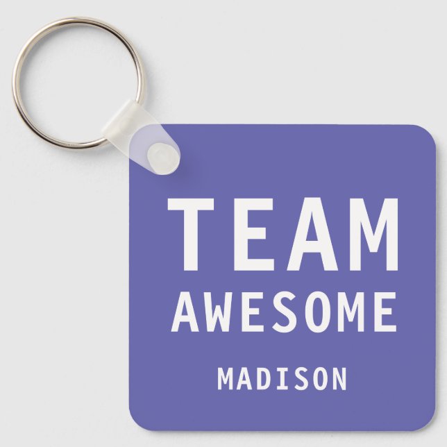 Funny Team Awesome Purple Personalized Name Key Ring (Front)