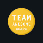 Funny Team Awesome Yellow Orange Personalised Name Magnet<br><div class="desc">Funny Team Awesome Yellow Orange Personalised Name Magnets features the text "Team Awesome" with your personalised name below on a yellow orange background. Personalise by editing the text in the text box provided. Designed for you by ©Evco Studio www.zazzle.com/store/evcostudio</div>