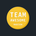 Funny Team Awesome Yellow Orange Personalised Name Magnet<br><div class="desc">Funny Team Awesome Yellow Orange Personalised Name Magnets features the text "Team Awesome" with your personalised name below on a yellow orange background. Personalise by editing the text in the text box provided. Designed for you by ©Evco Studio www.zazzle.com/store/evcostudio</div>
