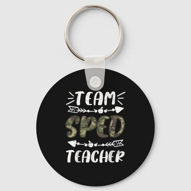 Funny Team Sped Teacher Camo Teacher Student Back  Key Ring (Front)
