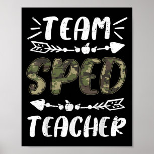 Funny Team Sped Teacher Camo Teacher Student Back  Poster