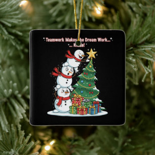 Funny Teamwork Snowman "Kinda Works" Christmas Ceramic Ornament