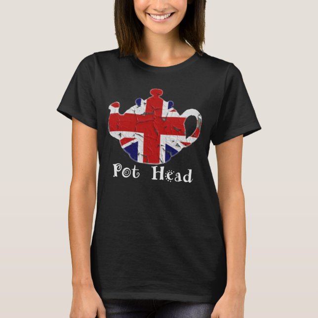 Funny Teapot Pot Head British Distressed T-Shirt (Front)