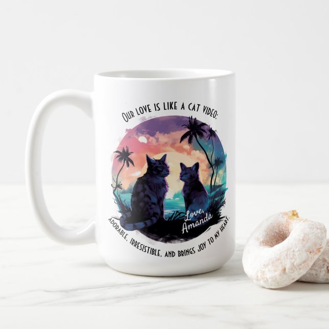 Funny Tech Boyfriend Valentine's Day Cat Gift Coffee Mug (With Donut)