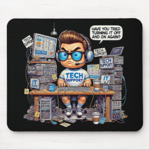 Funny Tech Support Cartoon Mouse Mat
