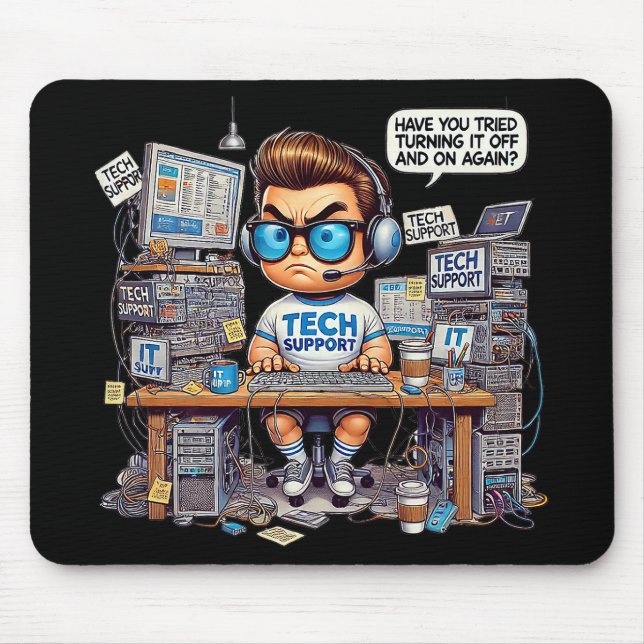 Funny Tech Support Cartoon Mouse Mat (Front)