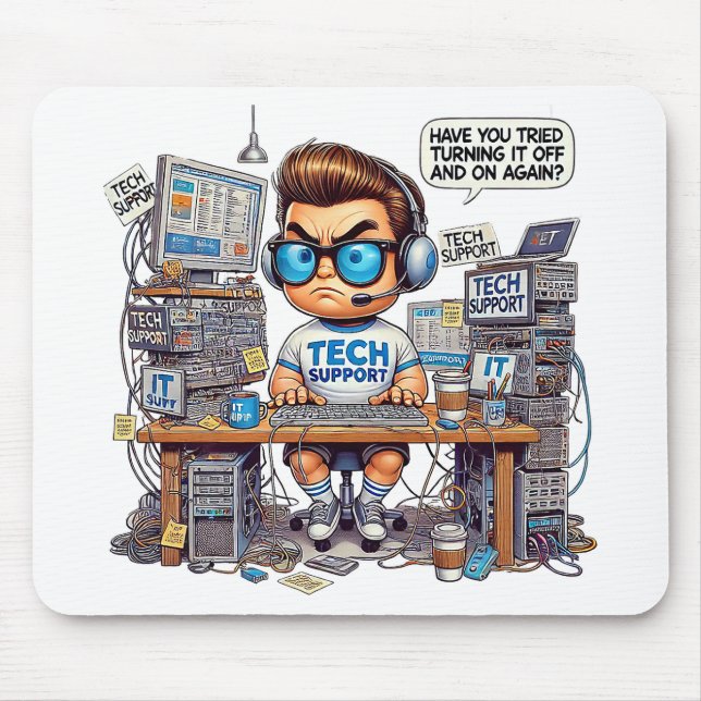 Funny Tech Support Cartoon Mouse Mat (Front)