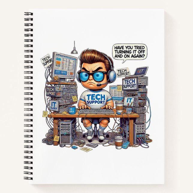 Funny Tech Support Cartoon Notebook (Front)