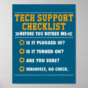 Funny Tech Support Checklist Computer Geek Poster
