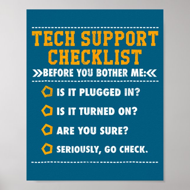 Funny Tech Support Checklist Computer Geek Poster (Front)