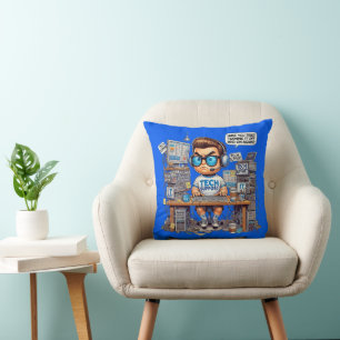 Funny Tech Support Tee Shirt Cartoon Cushion