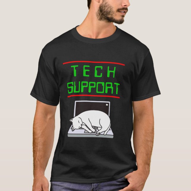 Funny Technical Support Badge Sarcastic Cat Dog Vi T-Shirt (Front)