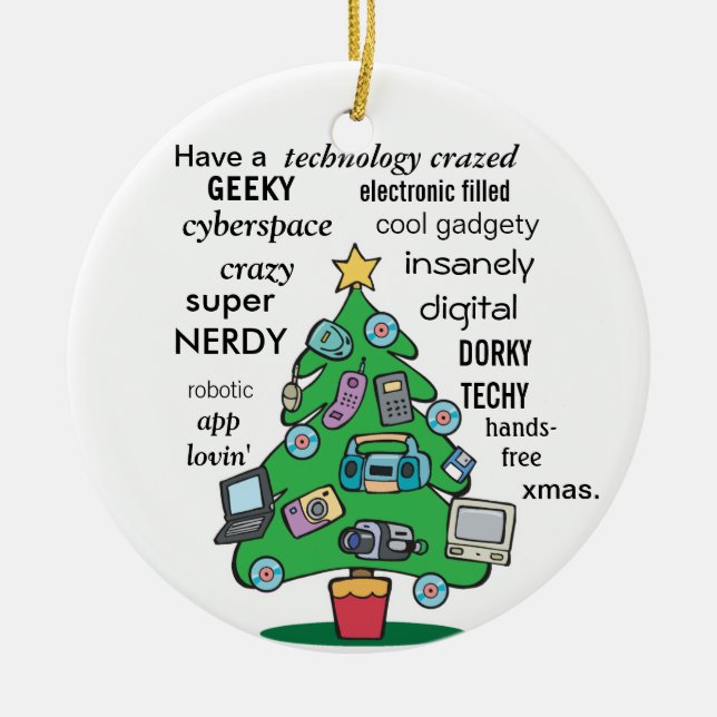 funny technology digital geeky christmas ceramic tree decoration (Front)