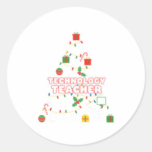 Funny Technology Teacher Christmas Tree Lights Wom Classic Round Sticker