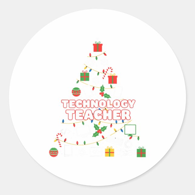 Funny Technology Teacher Christmas Tree Lights Wom Classic Round Sticker (Front)