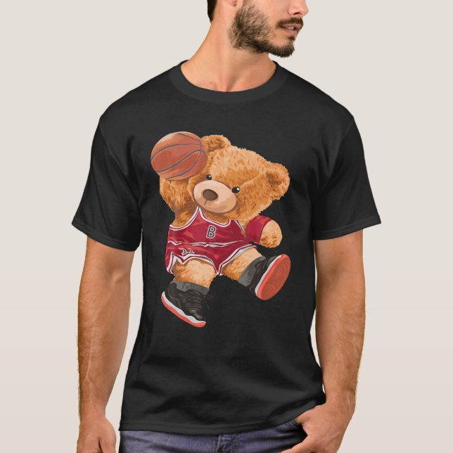 Funny Teddy Bear Basketball Slam Dunk Sport Cute C T-Shirt (Front)