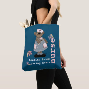 Funny Teddy Bear Nurse design Tote Bags