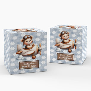 Funny Teddy Bear Pilot Boy Baby Favour Box