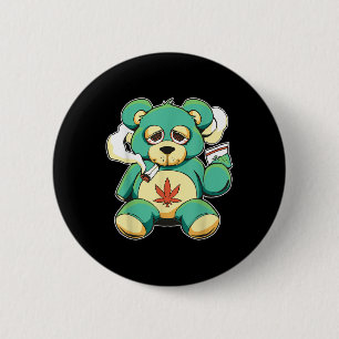 Funny Teddy Bear Pot Leaf Weed Smokin 6 Cm Round Badge