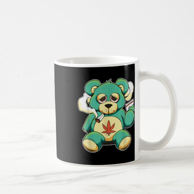 Funny Teddy Bear Pot Leaf Weed Smokin  Coffee Mug (Right)