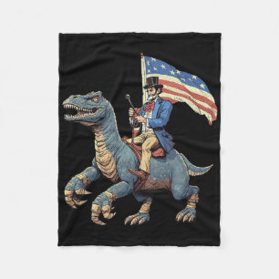 Funny Tee Abe Lincoln Riding A Dinosaur T-rex 4th  Fleece Blanket
