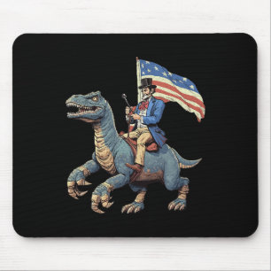 Funny Tee Abe Lincoln Riding A Dinosaur T-rex 4th Mouse Mat