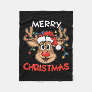 Funny Tee Merry Christmas Reindeer Xmas Mens Women Fleece Blanket
