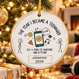 Funny Teenager Christmas Custom Name Year Ceramic Tree Decoration