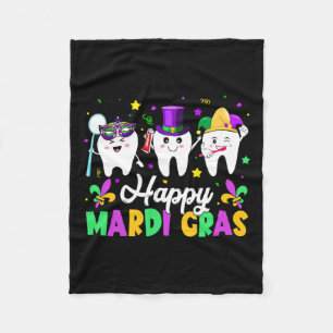 Funny Teeth Happy Mardi Gras Dental Squad Dentist  Fleece Blanket