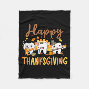 Funny Teeth Thanksgiving Dentist Turkey Dental Squ Fleece Blanket