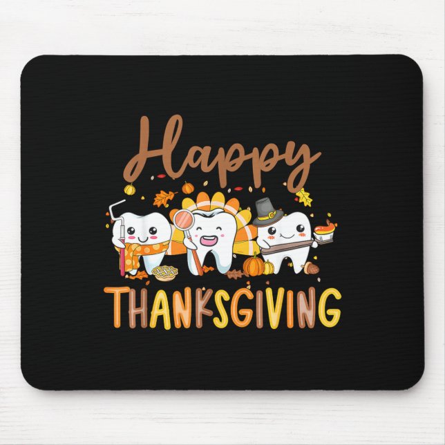 Funny Teeth Thanksgiving Dentist Turkey Dental Squ Mouse Mat (Front)