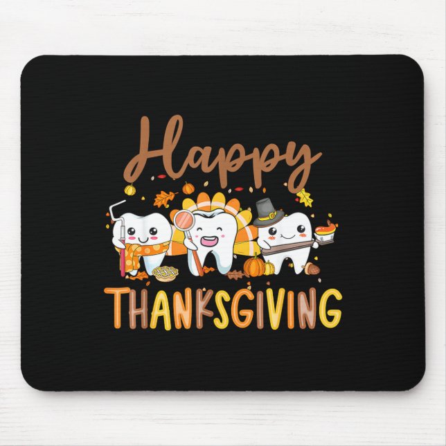 Funny Teeth Thanksgiving Dentist Turkey Dental Squ Mouse Mat (Front)