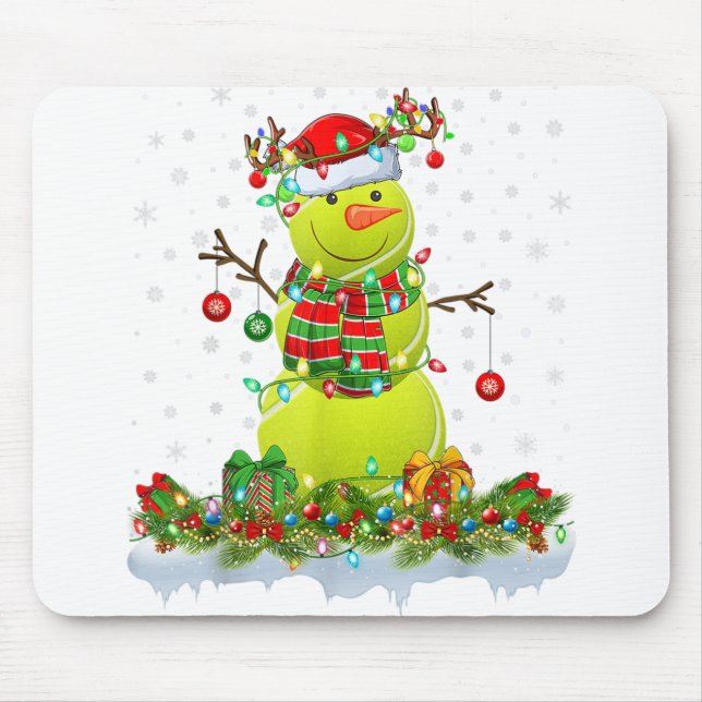 Funny Tennis Ball Snowman Xmas Lights Tennis Chris Mouse Mat (Front)