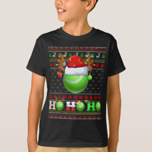 Funny Tennis Ball Xmas Tree Lights Ugly Christmas  T-Shirt