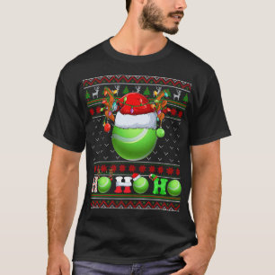 Funny Tennis Ball Xmas Tree Lights Ugly Christmas  T-Shirt
