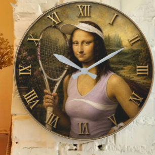 Funny Tennis Mona Lisa  Large Clock