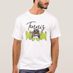 Funny Tennis Mum Life Sport Mum Leopard Messy Bun T-Shirt