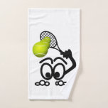 Funny Tennis Player Hand Towel<br><div class="desc">A funny tennis player graphic by artist/designer Charmaine Paulson on a hand towel.</div>