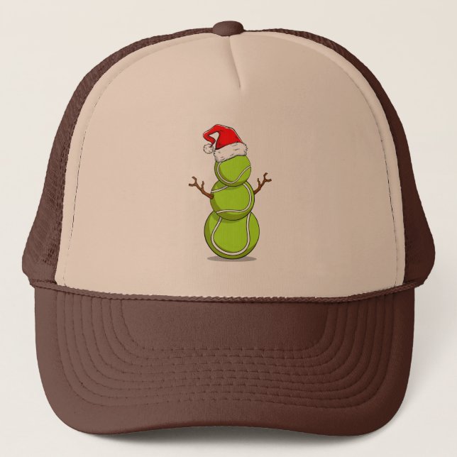 Funny Tennis Player Snowman Christmas Gift Trucker Hat (Front)