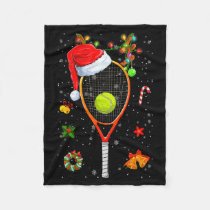 Funny Tennis Racket Reindeer Santa Hat Christmas L Fleece Blanket