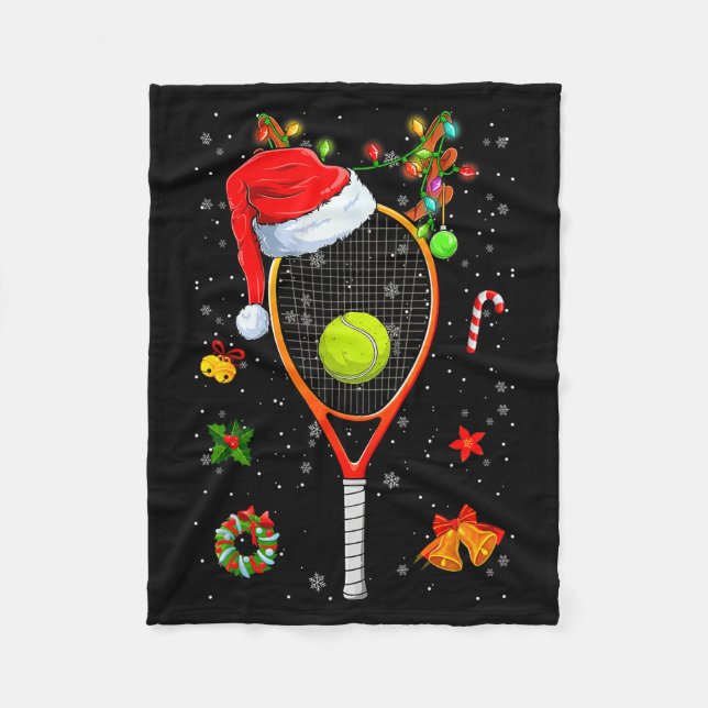 Funny Tennis Racket Reindeer Santa Hat Christmas L Fleece Blanket (Front)