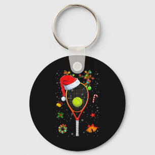Funny Tennis Racket Reindeer Santa Hat Christmas L Key Ring