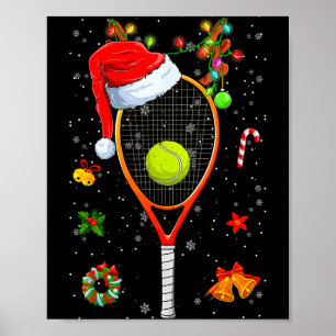Funny Tennis Racket Reindeer Santa Hat Christmas L Poster
