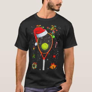 Funny Tennis Racket Reindeer Santa Hat Christmas L T-Shirt