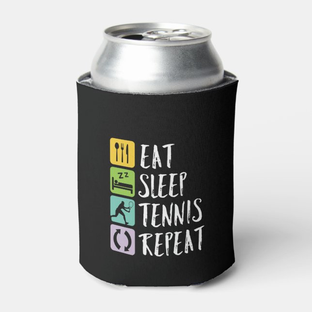 Funny Tennis Sports Eat Sleep Tennis Repeat Can Cooler (Can Front)
